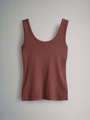 The Set Khaki Green/Burgundy Red/Cream/Black/Stripe 5 Pack Ribbed Scoop Neck Vests - Image 4 of 8