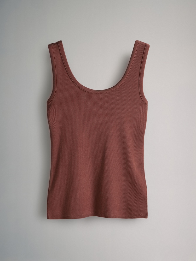 The Set Khaki Green/Burgundy Red/Cream/Black/Stripe 5 Pack Ribbed Scoop Neck Vests - Image 4 of 8