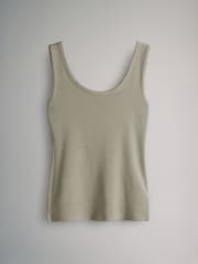 The Set Khaki Green/Burgundy Red/Cream/Black/Stripe 5 Pack Ribbed Scoop Neck Vests - Image 6 of 8