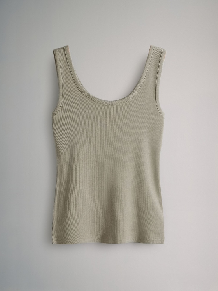 The Set Khaki Green/Burgundy Red/Cream/Black/Stripe 5 Pack Ribbed Scoop Neck Vests - Image 6 of 8
