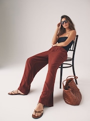 The Set Black/Brown/Ecru Stripe 3 Pack Pull On Wide Leg Trousers With Linen - Image 1 of 13