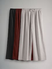 The Set Black/Brown/Ecru Stripe 3 Pack Pull On Wide Leg Trousers With Linen - Image 2 of 13