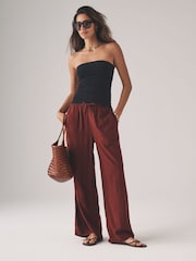 The Set Black/Brown/Ecru Stripe 3 Pack Pull On Wide Leg Trousers With Linen - Image 4 of 13
