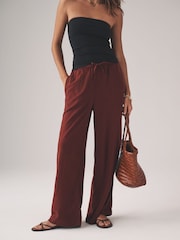 The Set Black/Brown/Ecru Stripe 3 Pack Pull On Wide Leg Trousers With Linen - Image 6 of 13