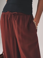 The Set Black/Brown/Ecru Stripe 3 Pack Pull On Wide Leg Trousers With Linen - Image 8 of 13