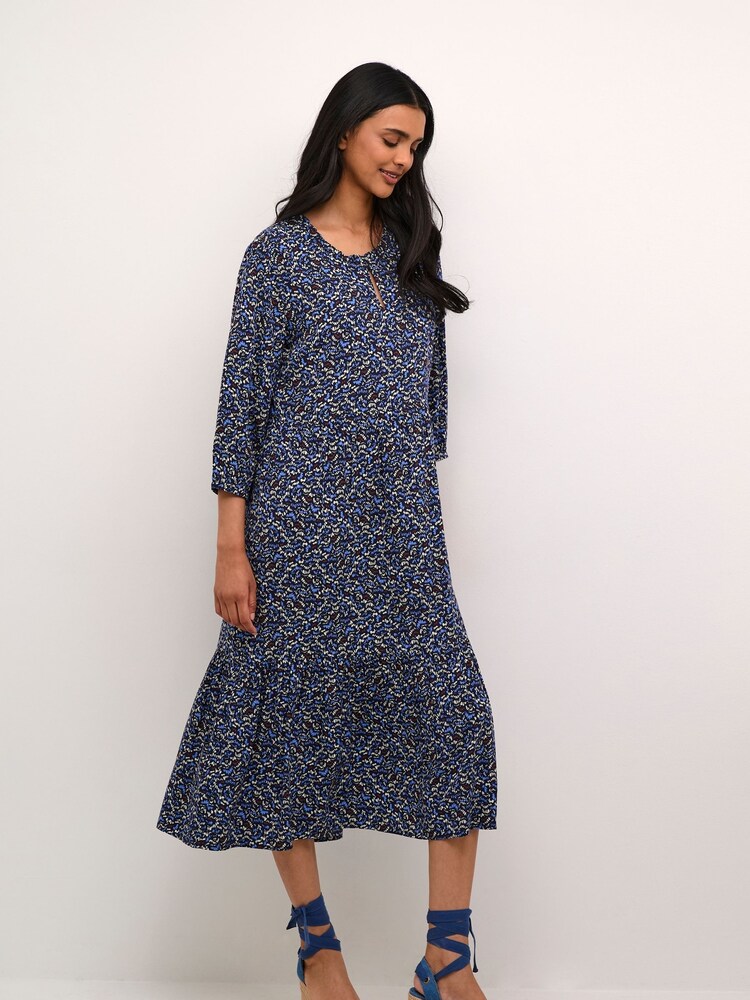Cream Blue CRTiah 3/4 Sleeves Round Neck Maxi Dress - Image 1 of 6