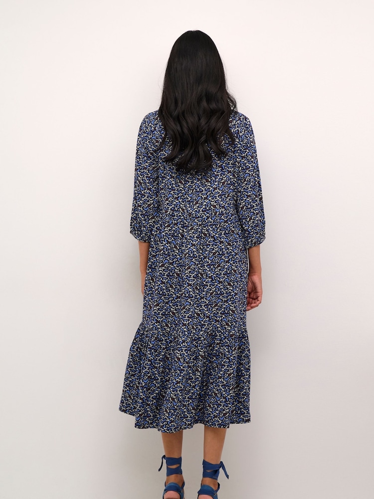 Cream Blue CRTiah 3/4 Sleeves Round Neck Maxi Dress - Image 2 of 6