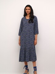 Cream Blue CRTiah 3/4 Sleeves Round Neck Maxi Dress - Image 3 of 6
