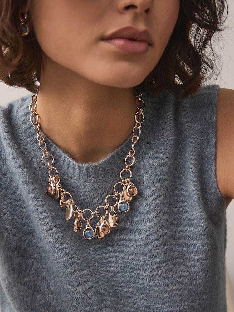 Gold Tone Resin Stone Drop Necklace - Image 1 of 5