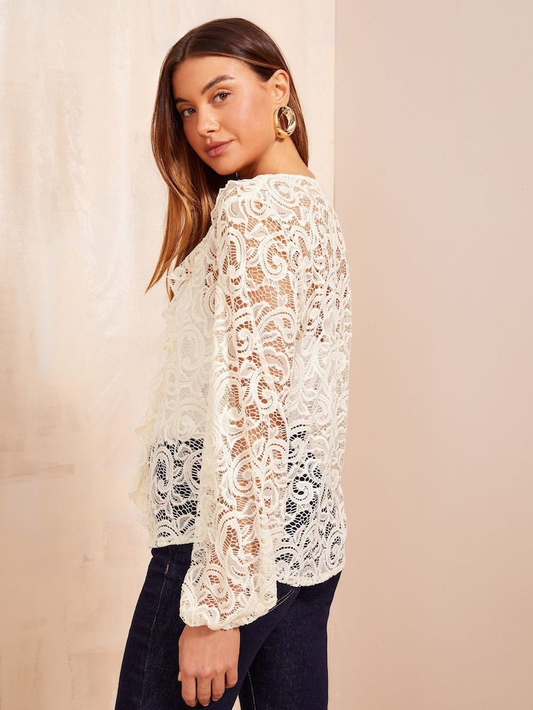 Friends Like These White Long Sleeve Ruffle Lace Sheer Blouse - Image 4 of 4