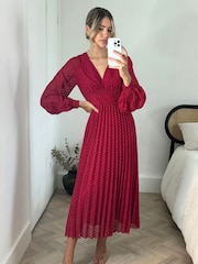 Style Cheat Red Sadie Pleated Balloon Sleeve Maxi Dress - Image 1 of 4
