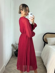 Style Cheat Red Sadie Pleated Balloon Sleeve Maxi Dress - Image 2 of 4