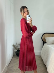 Style Cheat Red Sadie Pleated Balloon Sleeve Maxi Dress - Image 3 of 4