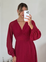 Style Cheat Red Sadie Pleated Balloon Sleeve Maxi Dress - Image 4 of 4