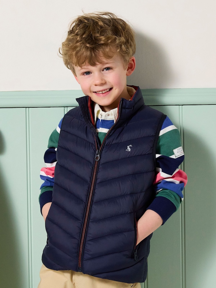 Joules Boys' Crofton Gilet Navy Blue Showerproof Padded Gilet - Image 1 of 7