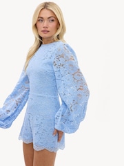 LOAVIES Dewdrop Diaries Blue Playsuit With Long Sleeves And Lace - Imagem 3 de 4