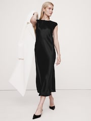 Banana Republic Black Bias-Cut Satin Midi Dress - Image 1 of 3