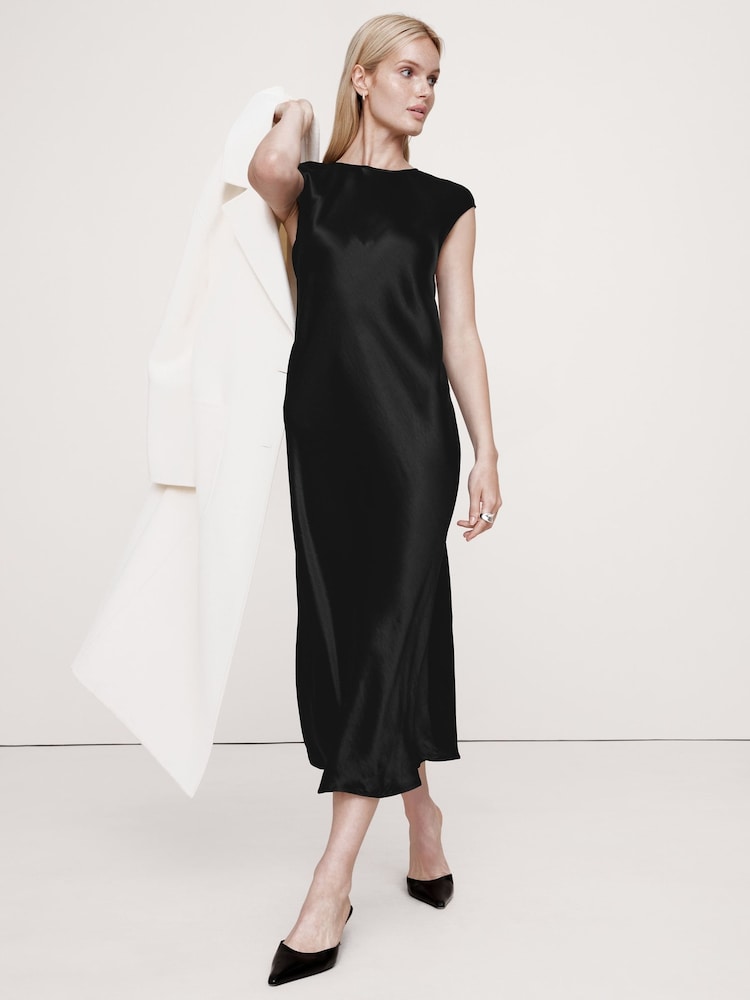 Banana Republic Black Bias-Cut Satin Midi Dress - Image 1 of 3