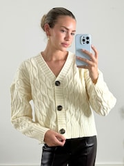 Style Cheat Cream Polly Cable Knit Chunky Cardigan - Image 1 of 4