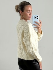 Style Cheat Cream Polly Cable Knit Chunky Cardigan - Image 2 of 4