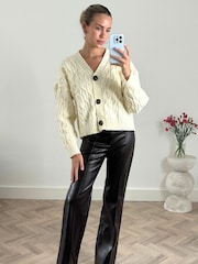 Style Cheat Cream Polly Cable Knit Chunky Cardigan - Image 4 of 4