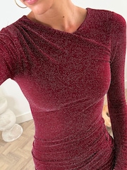 Style Cheat Red Beckett Slinky Sparkle High Neck Midaxi Dress - Image 5 of 6