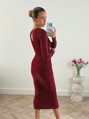 Style Cheat Red Beckett Slinky Sparkle High Neck Midaxi Dress - Image 6 of 6