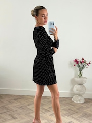 Style Cheat Black Rita Square Neck Mini Dress in Velvet Hot Fix - Image 2 of 4
