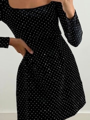 Style Cheat Black Rita Square Neck Mini Dress in Velvet Hot Fix - Image 4 of 4