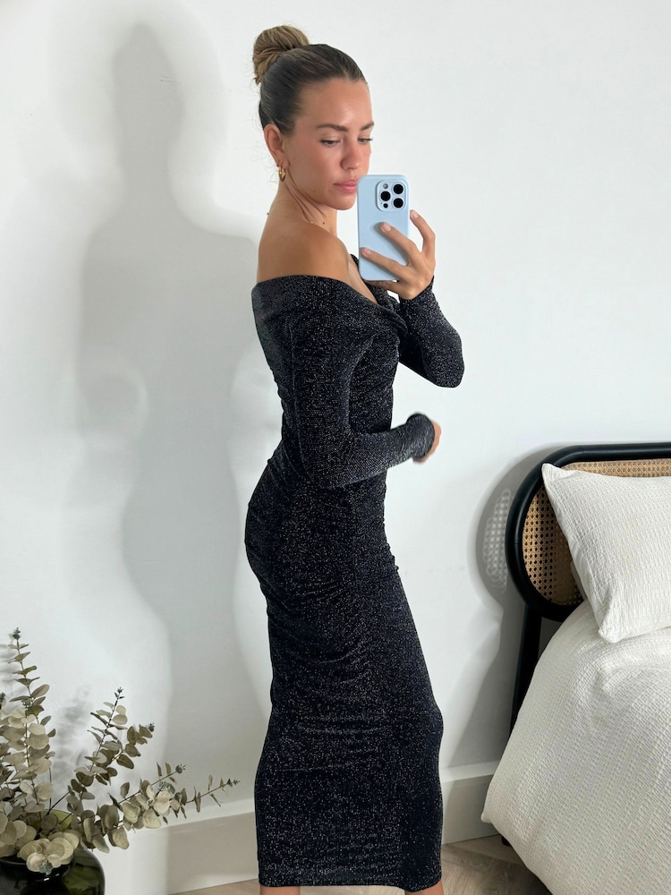 Style Cheat Heidi Schulterfreies, funkelndes Midi-Partykleid im Bardot-Stil - Bild 2 von 4 Style Cheat Heidi Schulterfreies, funkelndes Midi-Partykleid im Bardot-Stil - Bild 2 von 4