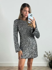 Style Cheat Silver Evelyn Sequin Bow Back Sequin Dress - Image 1 of 4