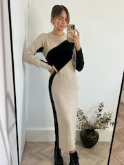 Style Cheat Cream Brynn Colourblock Knitted Dress - Image 1 of 4