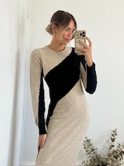 Style Cheat Cream Brynn Colourblock Knitted Dress - Image 4 of 4