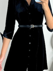 Style Cheat Black Olivia Velvet Belted Mini Shirt Dress - Image 4 of 4