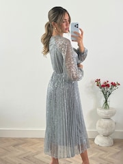 Style Cheat Silver Monroe Puff Sleeve Sparkle Maxi Dress - Image 3 of 4