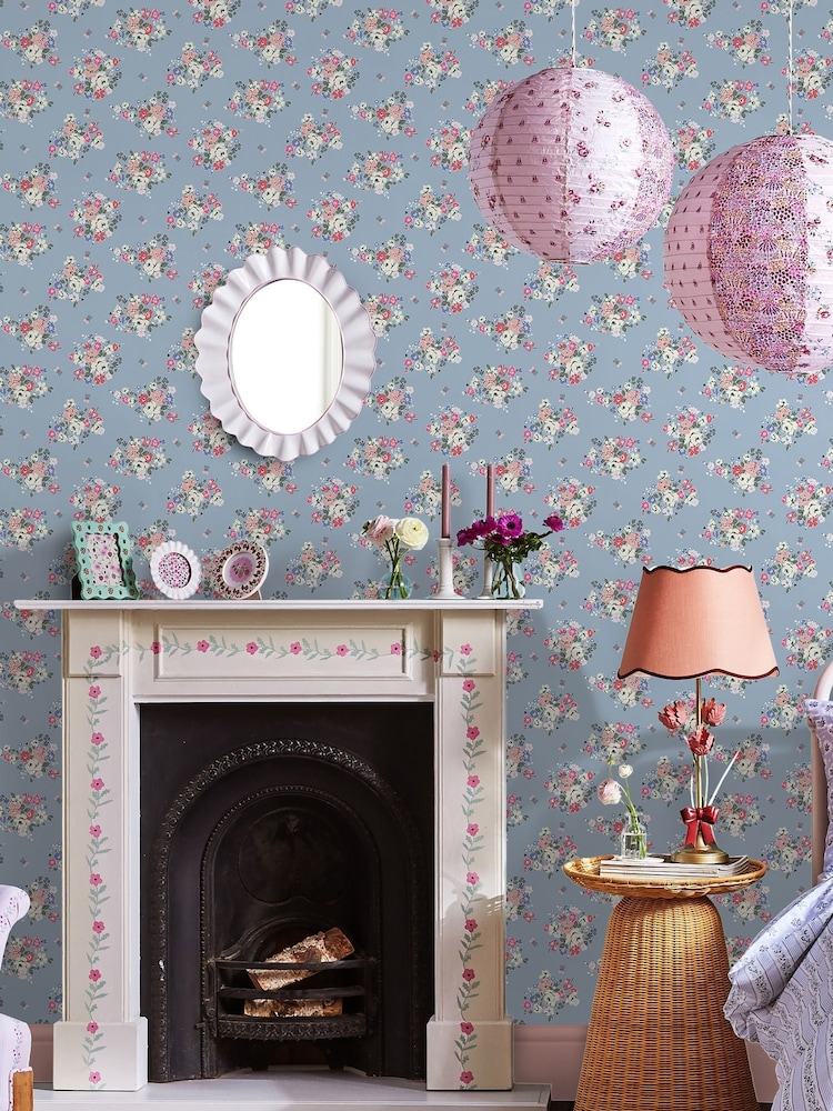 Cath Kidston Blue Clifton Floral 10M Wallpaper - Image 1 of 3