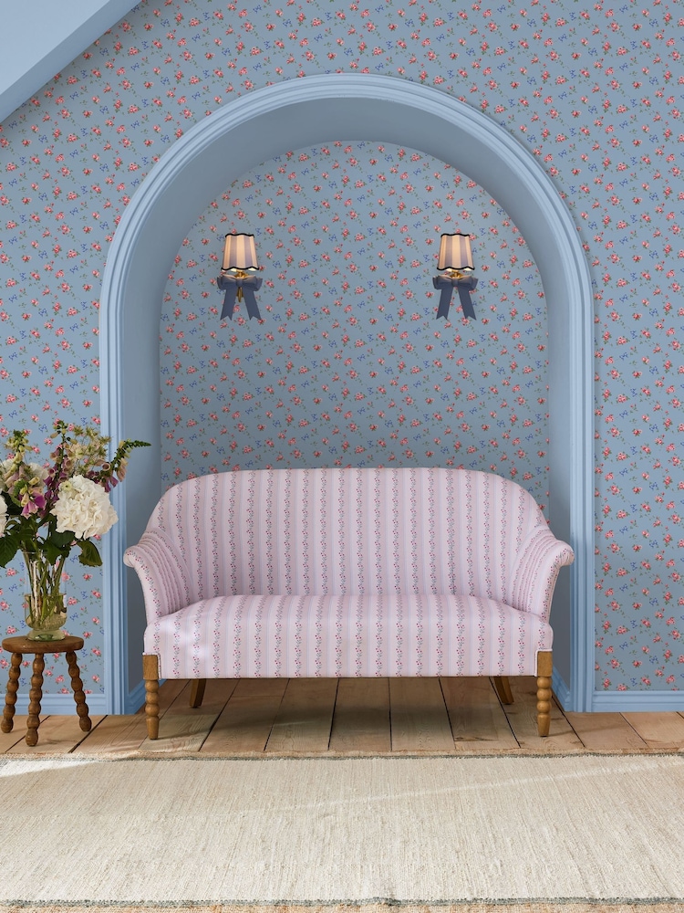 Cath Kidston Blue Rose And Bows 10M Wallpaper - Image 1 of 3