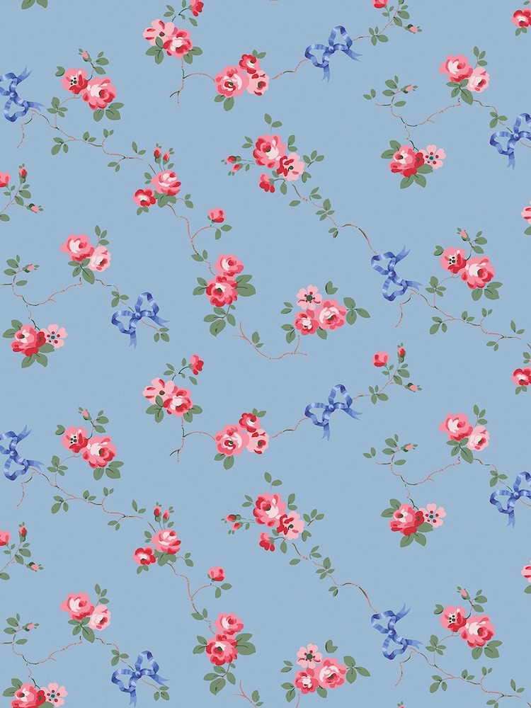 Cath Kidston Blue Rose And Bows 10M Wallpaper - Image 2 of 3