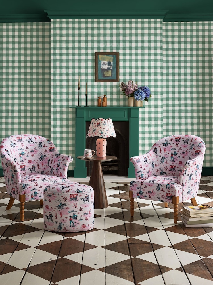Cath Kidston Green Painted Gingham 10M Wallpaper - Image 1 of 3