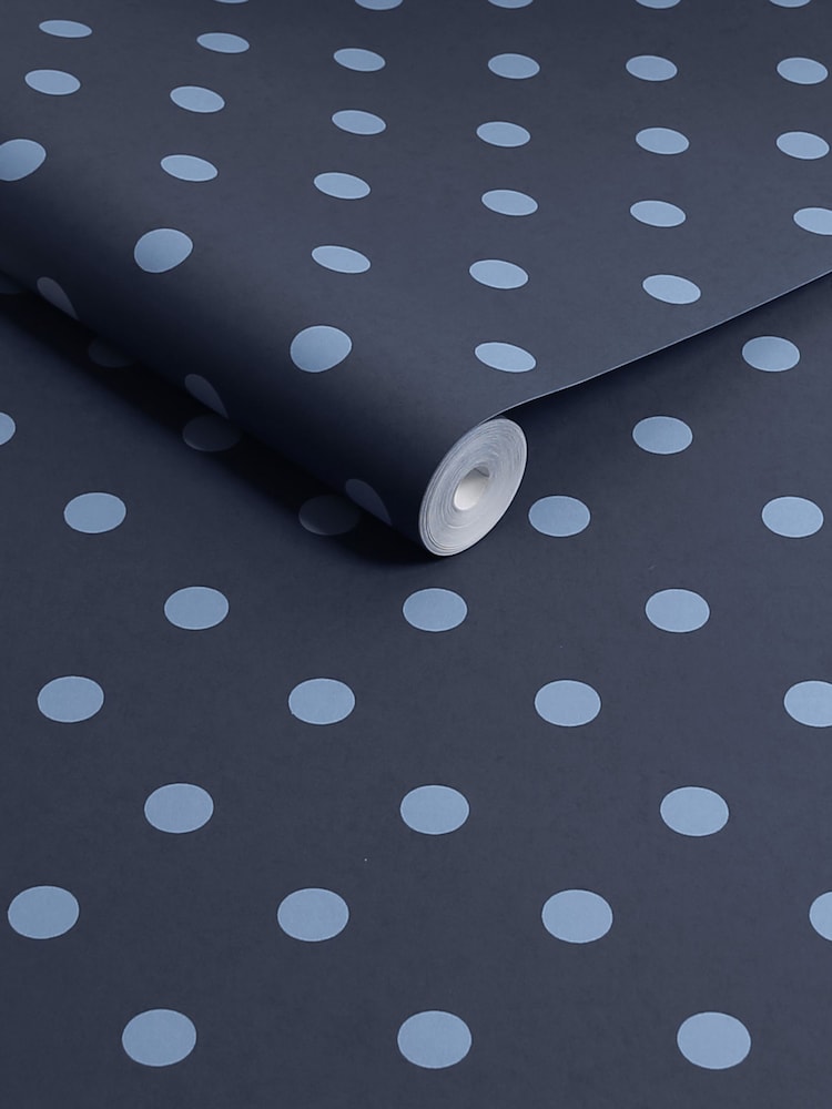 Cath Kidston Navy Button Spot 10M Wallpaper - Image 3 of 3