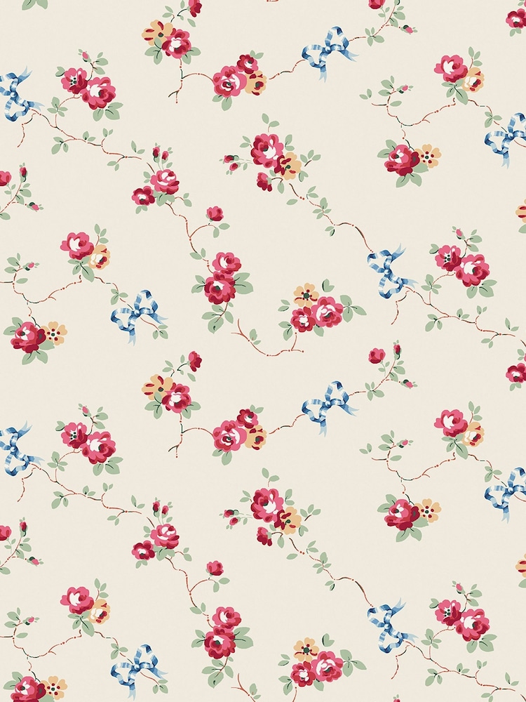 Cath Kidston Cream Rose And Bows 10M Wallpaper - Image 2 of 3