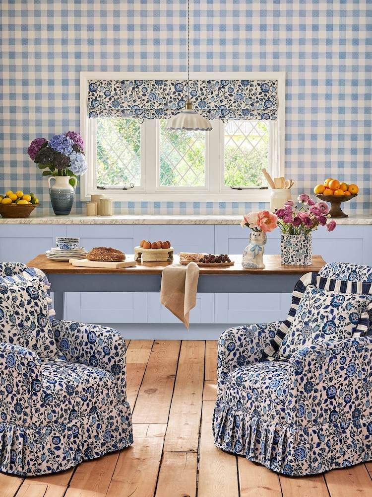 Cath Kidston Blue Painted Gingham 10M Wallpaper - Image 1 of 3