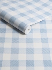 Cath Kidston Blue Painted Gingham 10M Wallpaper - Image 3 of 3