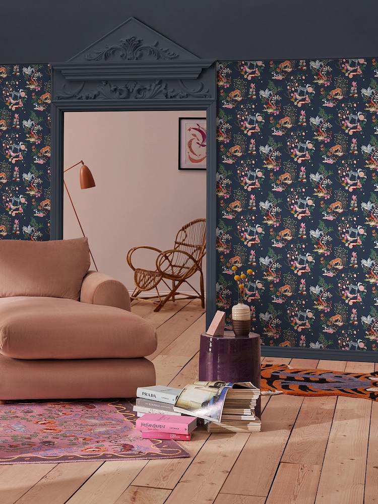 Cath Kidston Navy Painted Kingdom 10M Wallpaper - Image 1 of 3