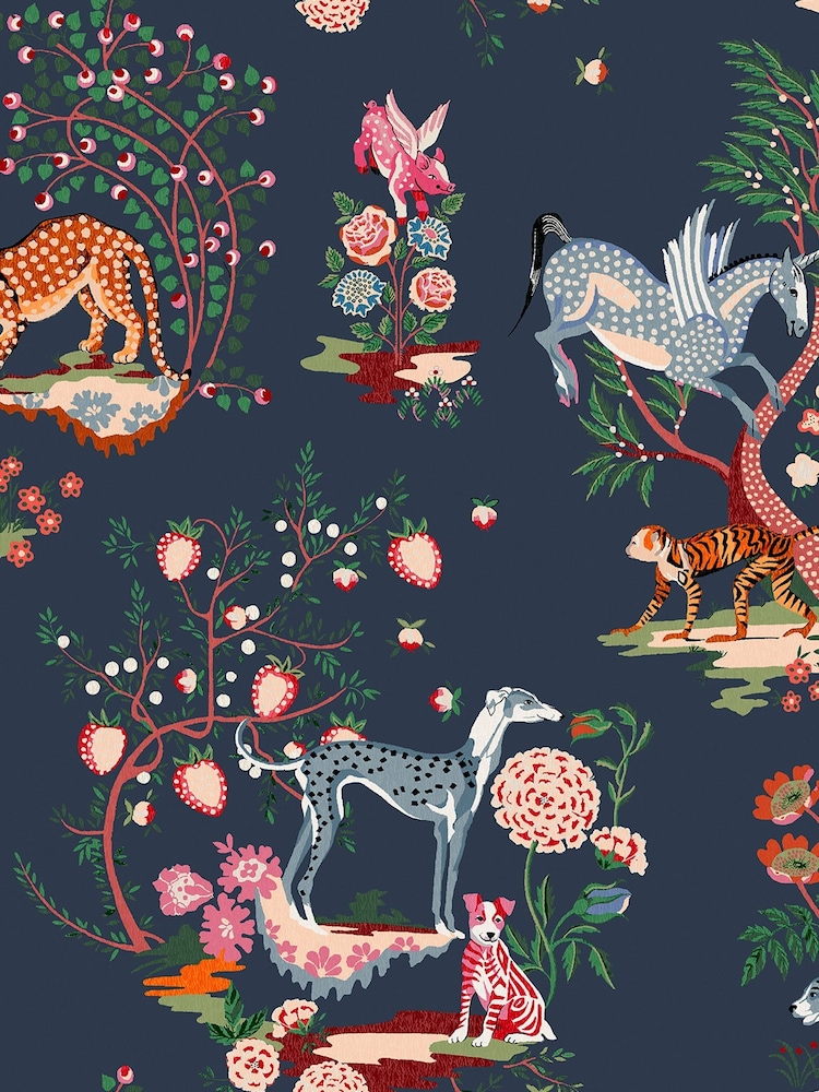 Cath Kidston Navy Painted Kingdom 10M Wallpaper - Image 2 of 3