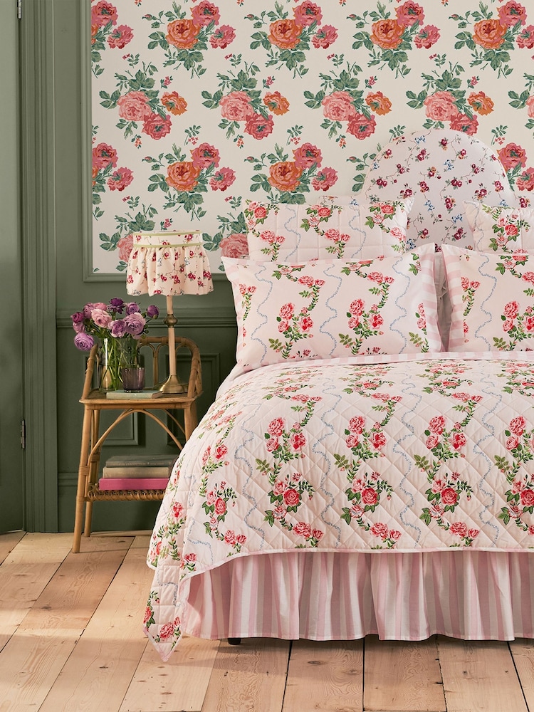 Cath Kidston Pink Blooms Archive Rose 10M Wallpaper - Image 1 of 3