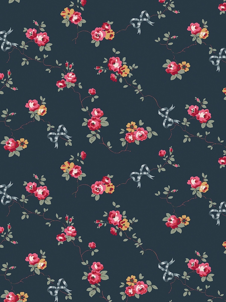 Cath Kidston Navy Rose And Bows 10M Wallpaper - Image 2 of 3
