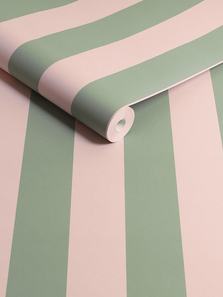 Cath Kidston Green and Pink Canopy Stripe 10M Wallpaper - Image 3 of 3 Cath Kidston Green and Pink Canopy Stripe 10M Wallpaper - Image 3 of 3