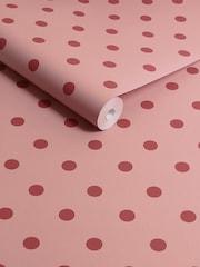 Cath Kidston Pink and Red Button Spot 10M Wallpaper - Image 3 of 3