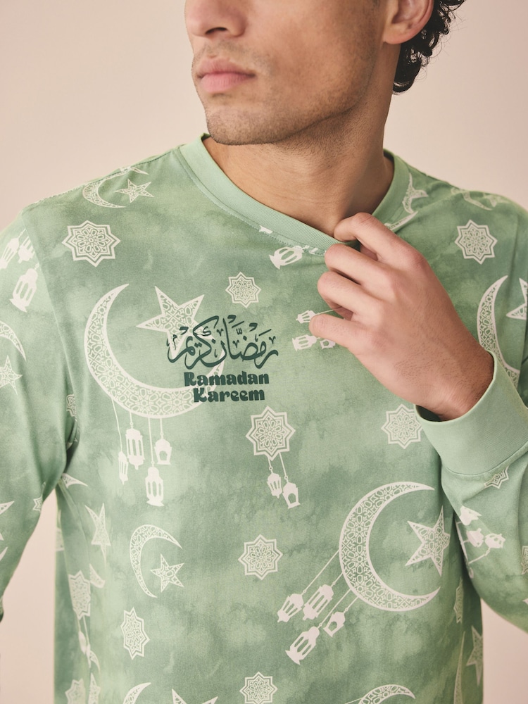 Vert - Ensemble pyjama ras du cou assorti Rains pour homme - Image 5 of 11